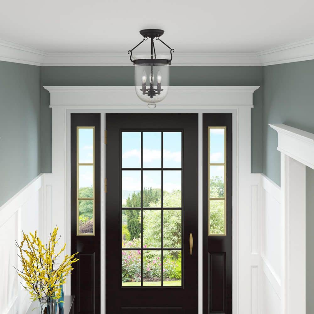 Jefferson Black 18" Hand-Blown Glass Semi-Flush Mount Light
