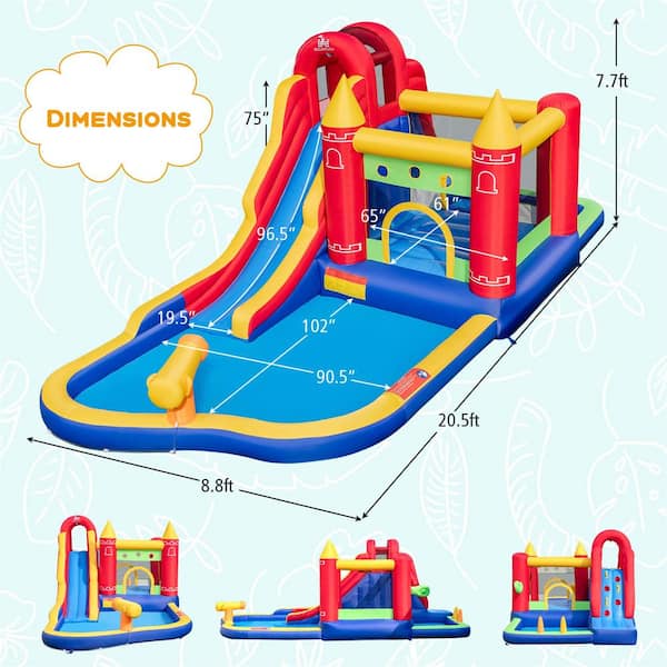 9-In-1 Inflatable Bounce House with Water Slide Splash Pool for 3 Plus without Blower