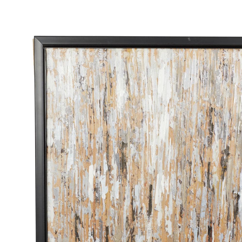 47" x 47" White and Beige Abstract Canvas Art with Black Frame