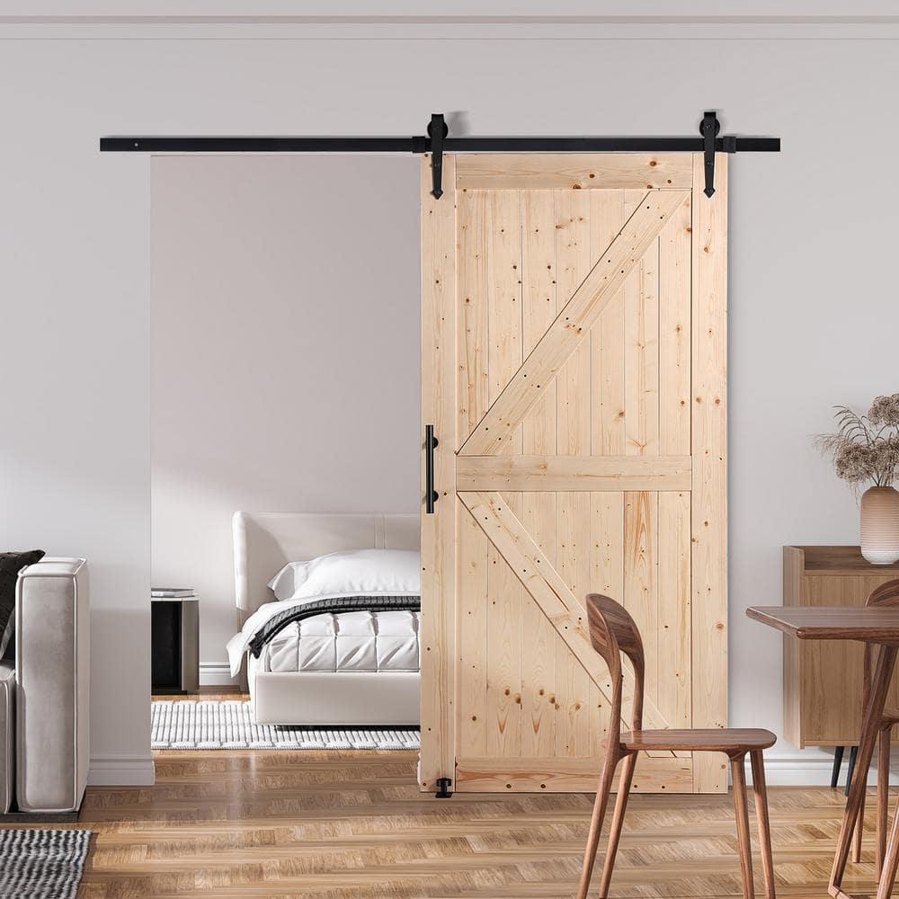 Natural Spruce Wood Sliding Barn Door with Hardware Kit, 42" x 84"