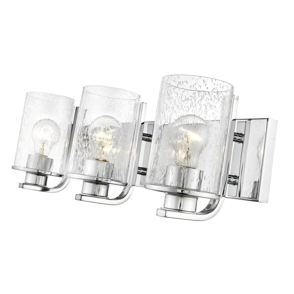 Beckett Chrome 3-Light Vanity with Clear Seedy Glass Shades