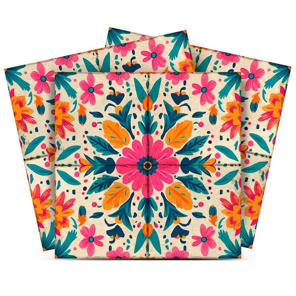 MI ALMA Pink, Beige and Dark Green L81 6 in. x 6 in. Vinyl Peel and Stick Tile (24 Tiles, 6 sq. ft. /pack)