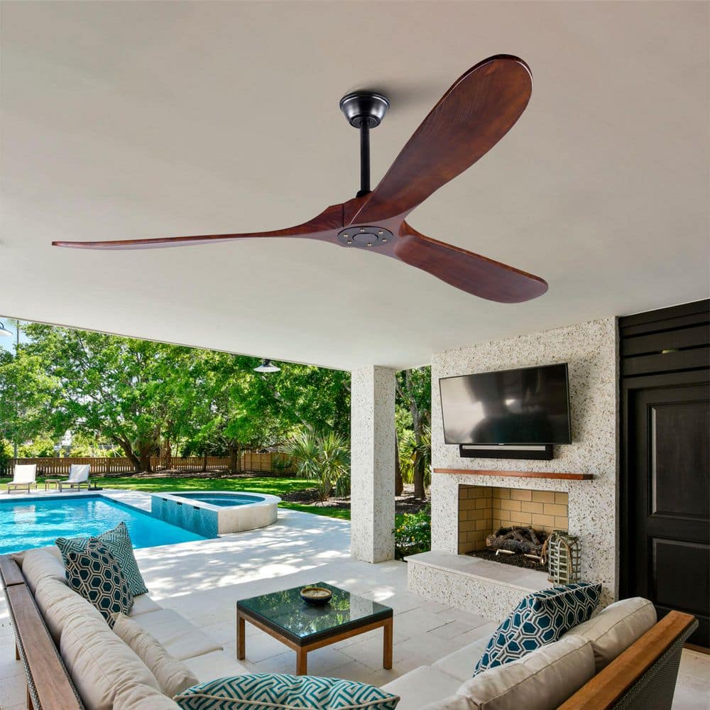 LINJO 72 in. Black 3 Wood Blades Downrod Standard Ceiling Fan with