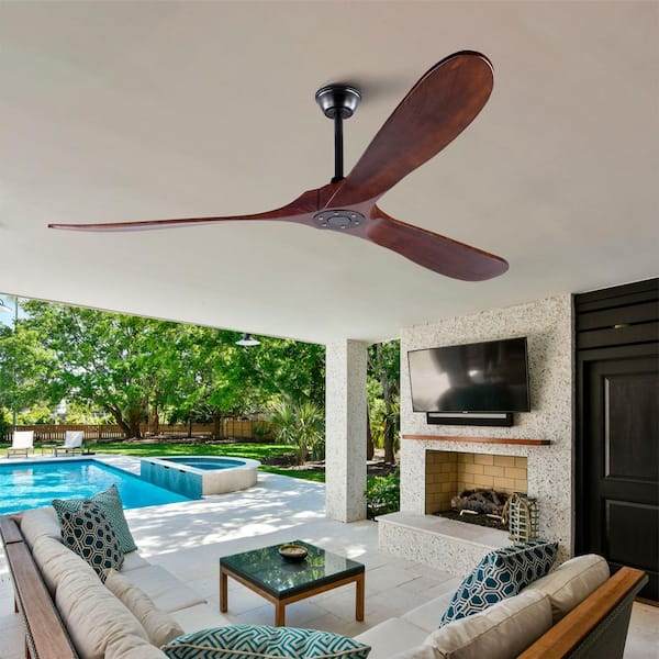 72 in. Black 3 Wood Blades Downrod Standard Ceiling Fan with DC Motor and Remote Included
