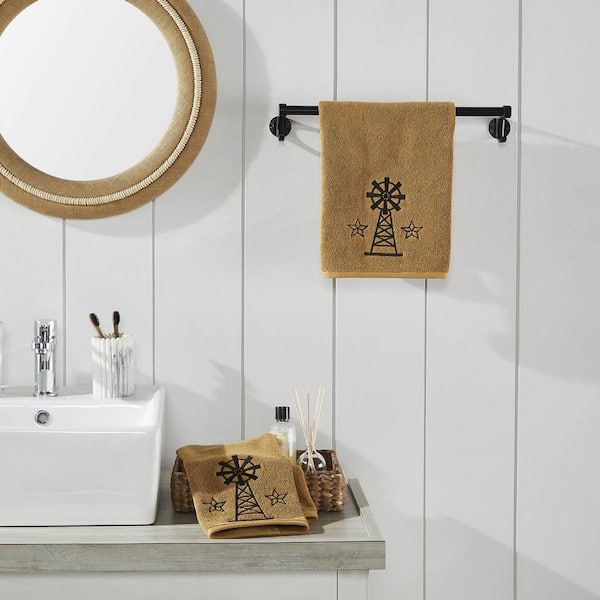 Windmill and Stars Doe Tan Country Black Cotton Hand Towel (Set of 2)