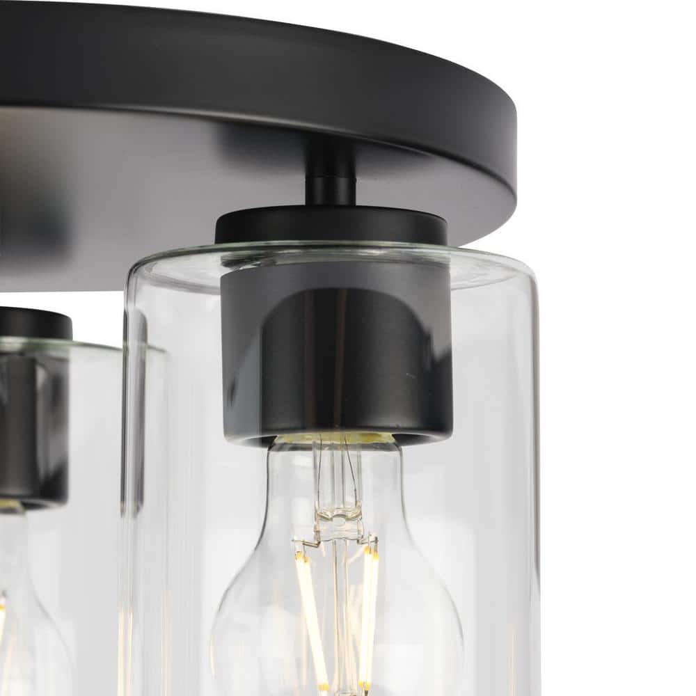 Matte Black 3-Light Flush Mount with Clear Glass Shades