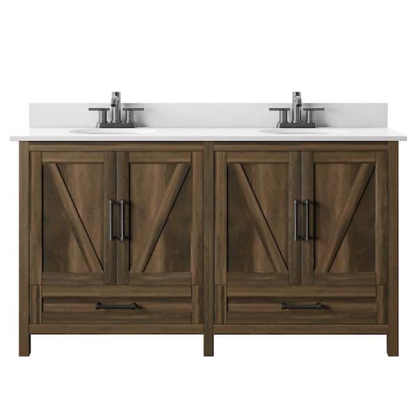 Twin Star Home 60 in. W x 20 in. D x 38 in. H Rustic Bath Vanity in Canyon Lake Pine with Vanity Top in White with White Basin 60BV477 PD23