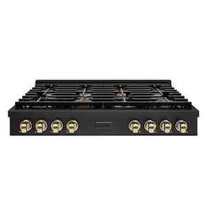 Autograph Edition Paramount 48 in. 8-Burner Porcelain Cooktop in Black Stainless Steel with Polished Gold Accents