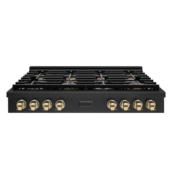 Autograph Edition Paramount 48 in. 8-Burner Porcelain Cooktop in Black Stainless Steel with Polished Gold Accents