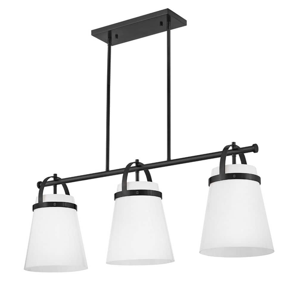 Tori Black 3-Light Linear Chandelier with Opal Glass Shades
