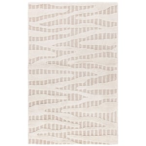 Manhattan Beige/Ivory Doormat 3 ft. x 5 ft. High-Low Striped Solid Color Area Rug