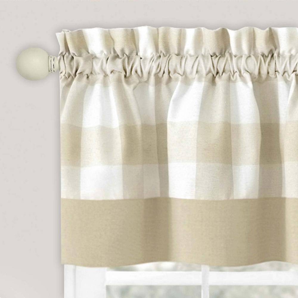 Tan Checkered Polyester Cotton Rod Pocket Valance