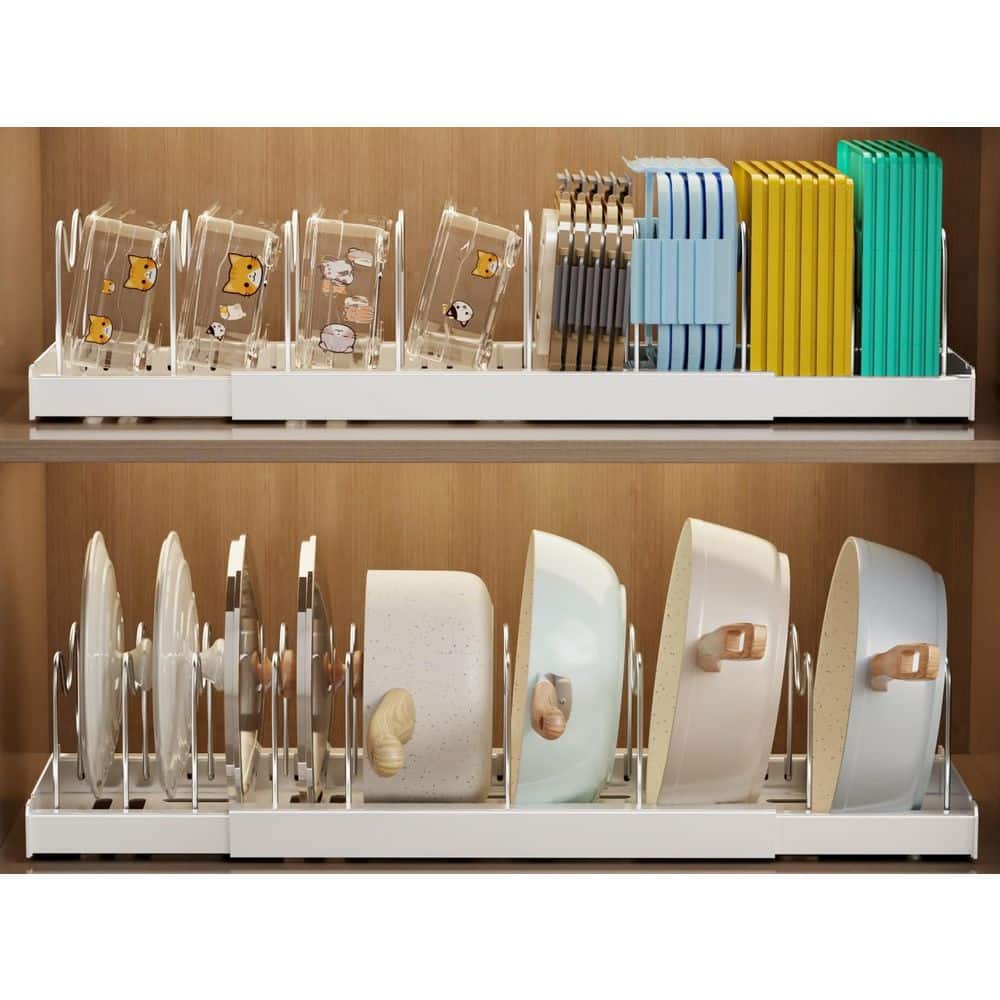 22 in. Expandable Under Cabinet Pots and Pans Organizer with 9 Adjustable Dividers for Countertop, White (2-Pack) price history on PriceWatchPro