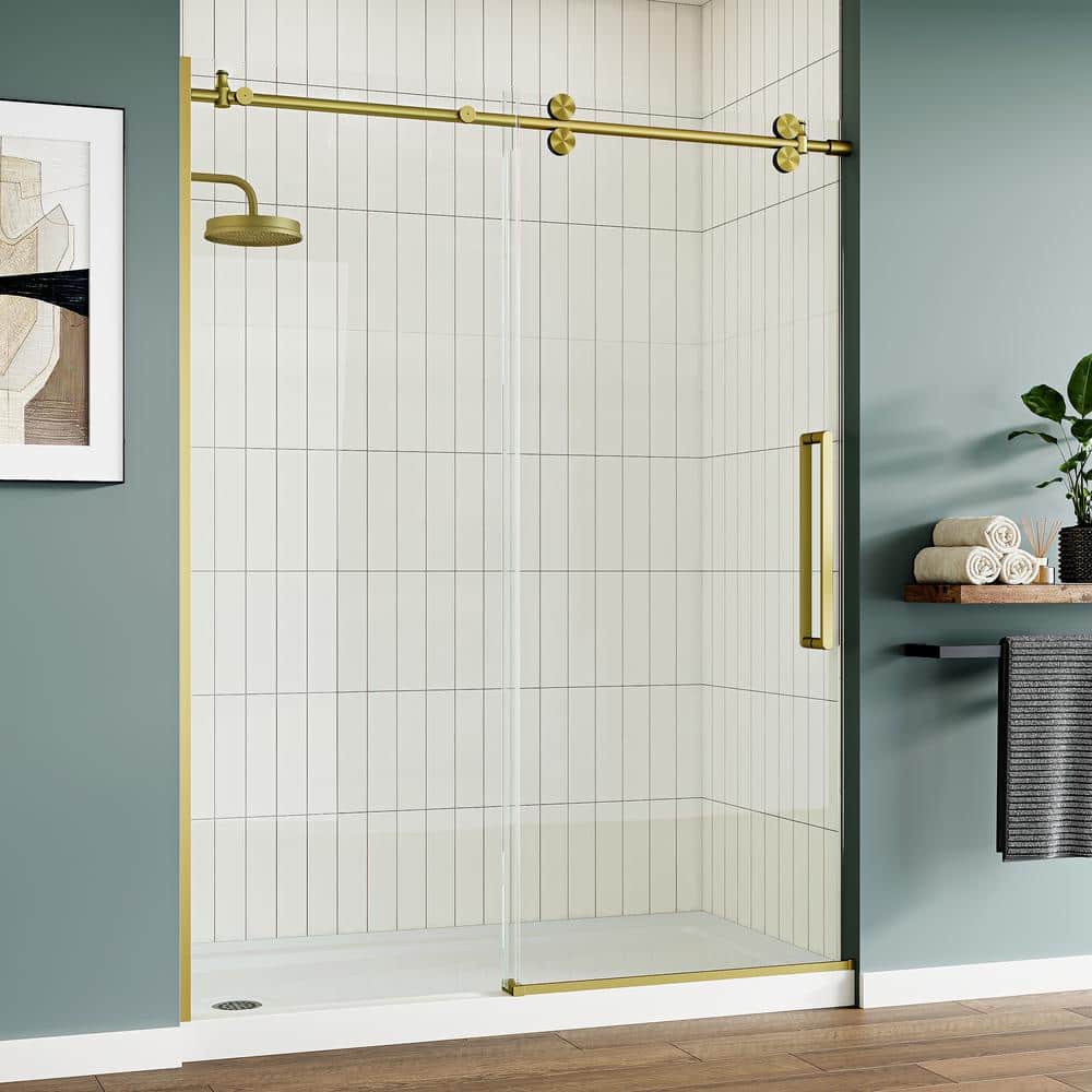 HOROW 60 inch Brushed Gold Frameless Shower Door, image size:1000x1000