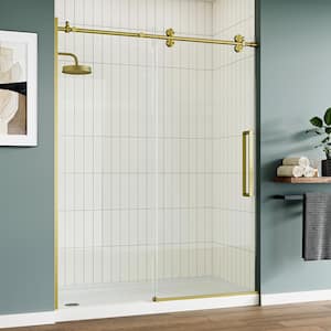 56 in. - 60 in. W x 76 in. H Sliding Frameless Shower Door in Brushed Golden with 5/16 in. (8 mm) Cleancoat Glass