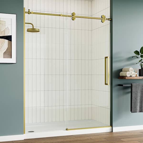 HOROW 56 in. - 60 in. W x 76 in. H Sliding Frameless Shower Door in Brushed Golden with 5/16 in. (8 mm) Cleancoat Glass