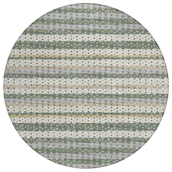 Chantille Machine Washable Indoor/Outdoor Abstract ACN2823 Basil 8 ft. x 8 ft. Round Rug