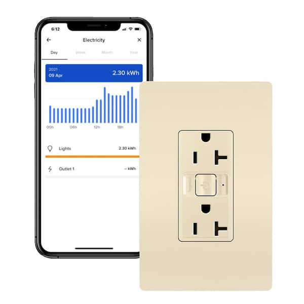 Legrand radiant with Netatmo 20 Amp Decorator Duplex Smart Outlet, Light Almond