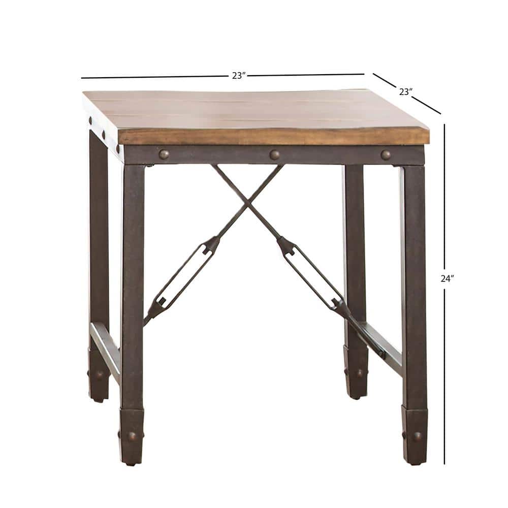Antiqued Honey Brown Industrial Square End Table