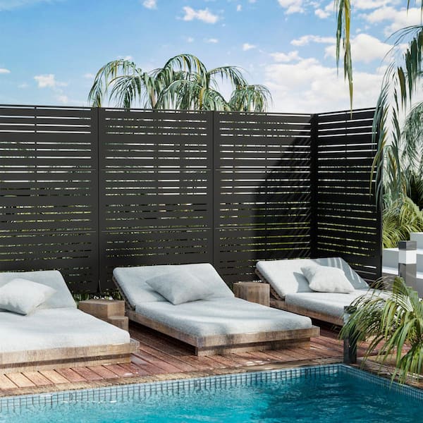 Benjamin 72 in. Galvanized Steel Garden Fence Outdoor Privacy Screen Garden Screen Panels in Black