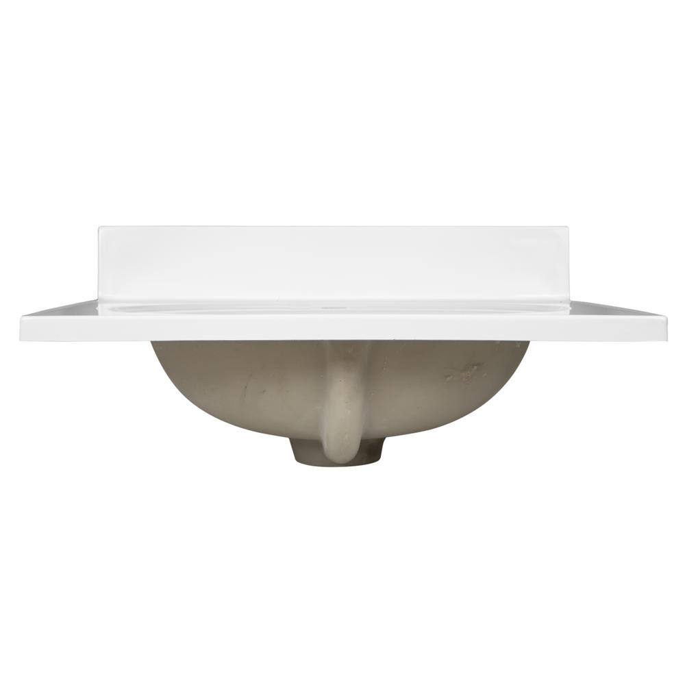 Solid White Cultured Marble Vanity Top with Integrated Backsplash, 25-Inch