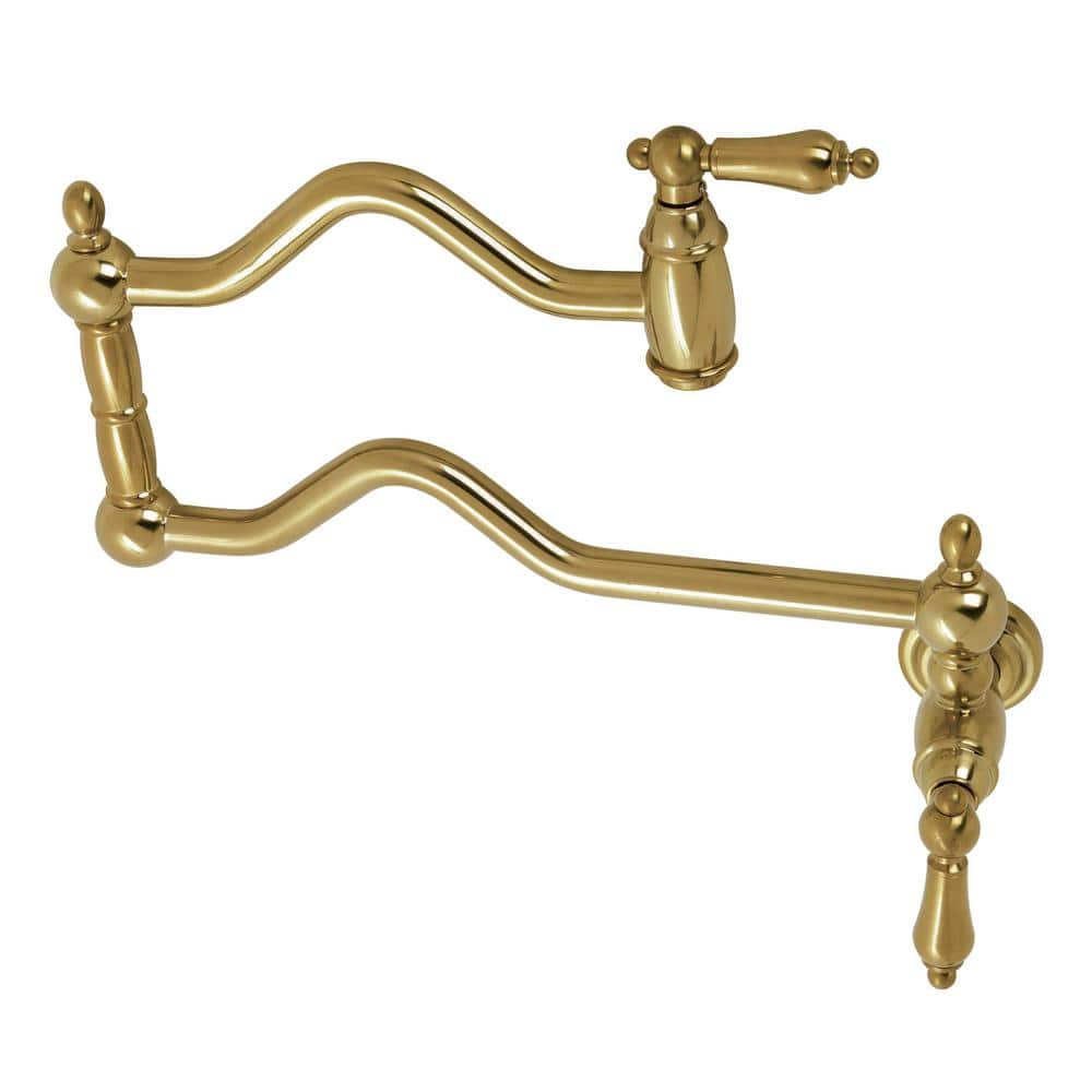 Kingston Brass Heritage Wall Mount Pot Filler Faucets in Brushed Brass