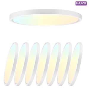 16 in. Round White New Ultra-Low Profile Integrated LED Flush Mount Ceiling Light Panel Light 5CCT Selectable (8-Pack)
