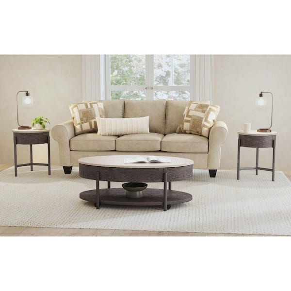 Reverie 48 in. White and Brown Wood Oval Coffee Table with Lift Top