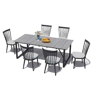 7-Piece Gray Aluminum Rectangle Outdoor Dining Set with Grey Cushions