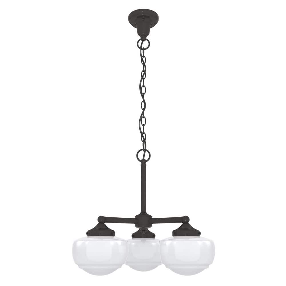 Saddle Creek Noble Bronze 3-Light Schoolhouse Chandelier with Cased White Glass