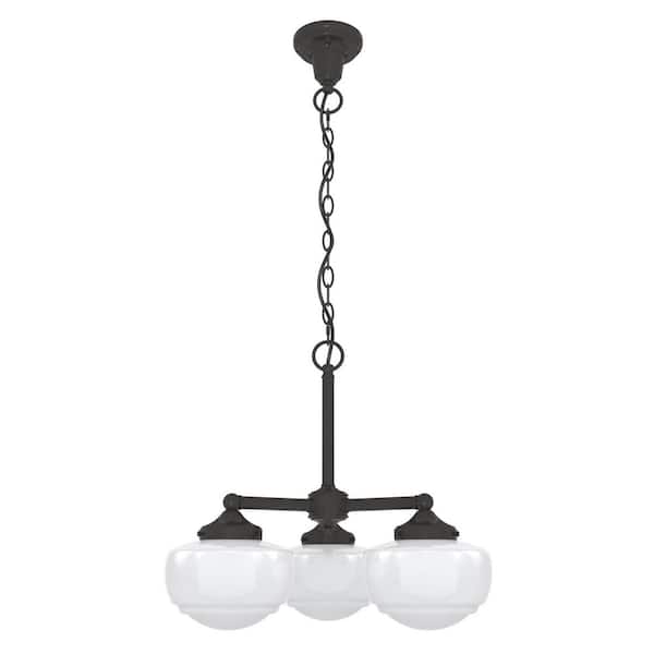 Saddle Creek 3-Light Noble Bronze Schoolhouse Chandelier with Cased White Glass Shades