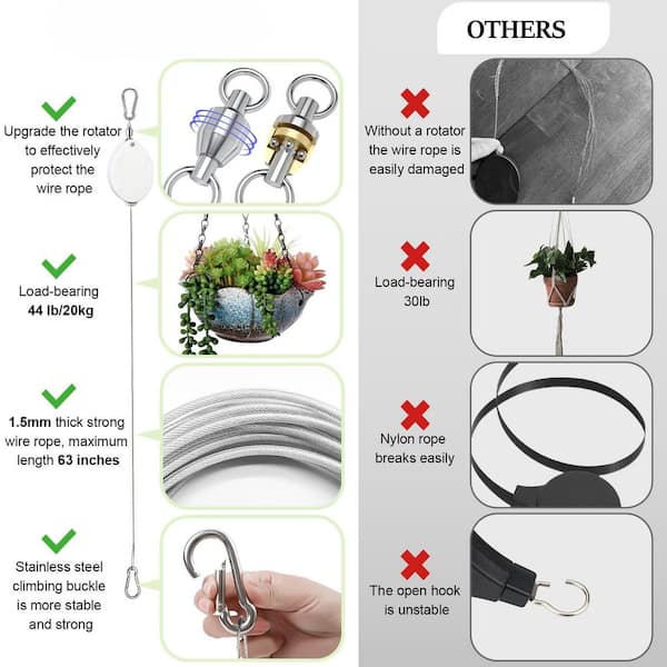 Unbranded 10 in. White Plastic Indoor/Outdoor Retractable Plant Pulley  Hanger with Adjustable Hook and Auto Lock (3-Pack) LR1103-5