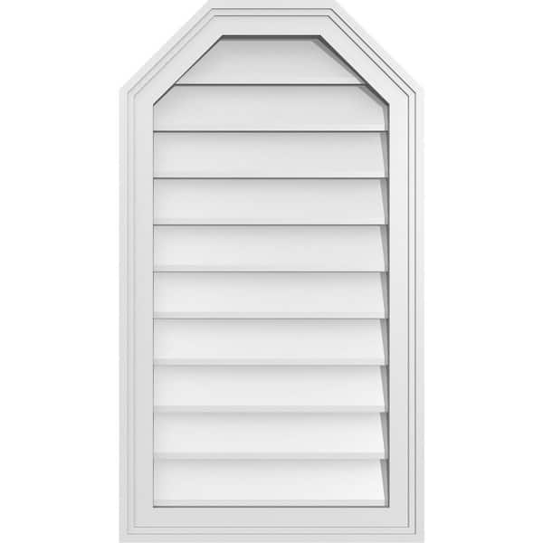 Ekena Millwork 18 in. x 32 in. Octagonal Top Surface Mount PVC Gable Vent: Decorative with Brickmould Frame