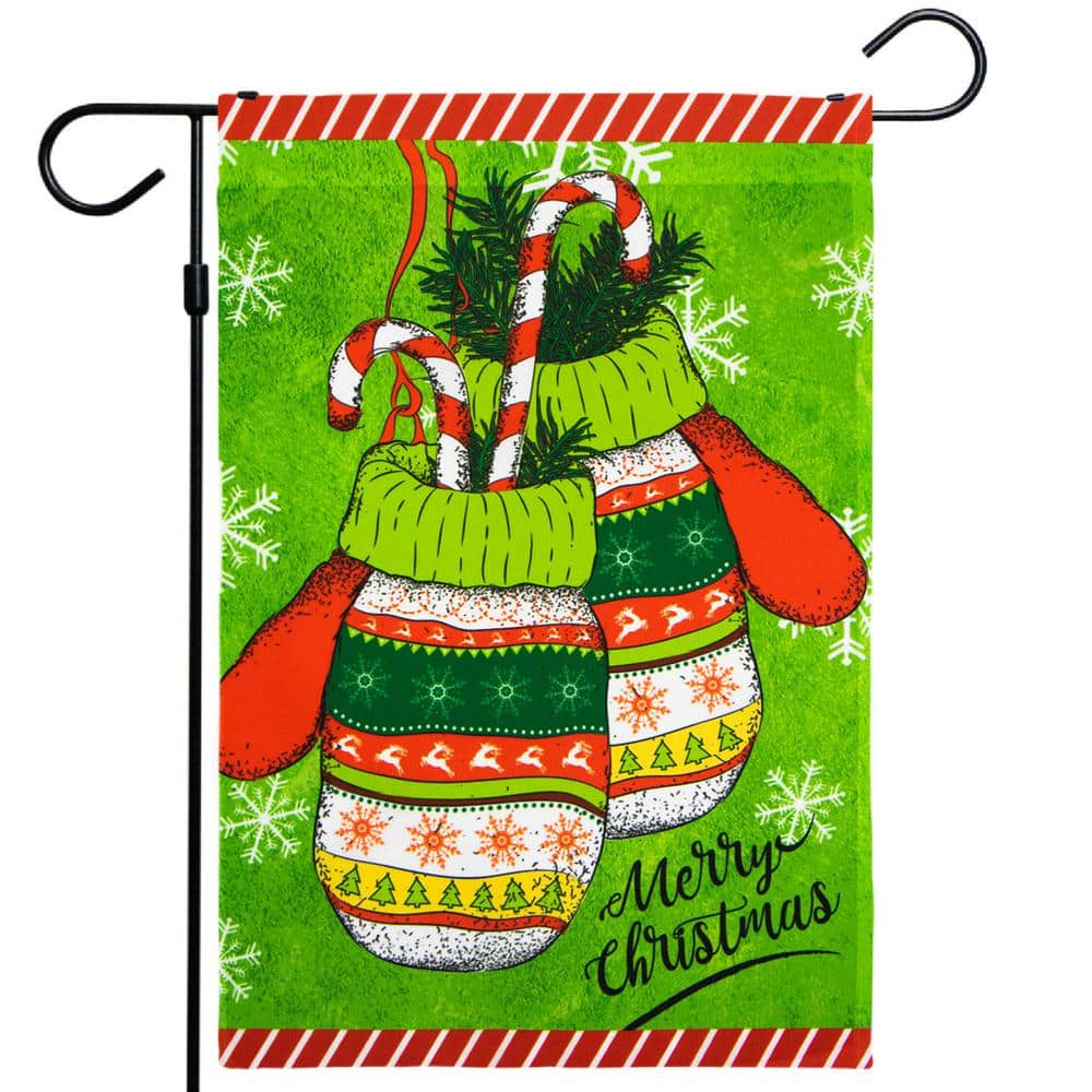 Festive Green and Red Christmas Mittens Garden Flag
