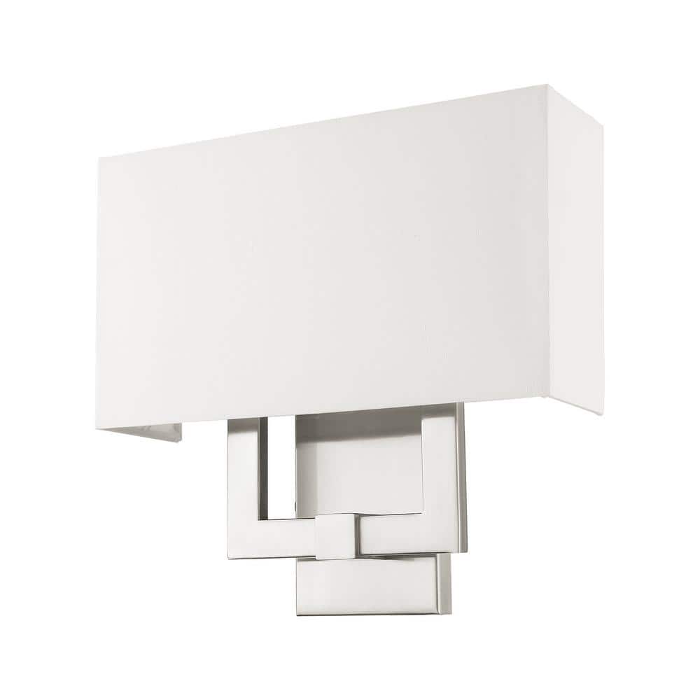 Hollborn Brushed Nickel 2-Light Wall Sconce with Off-White Fabric Shade