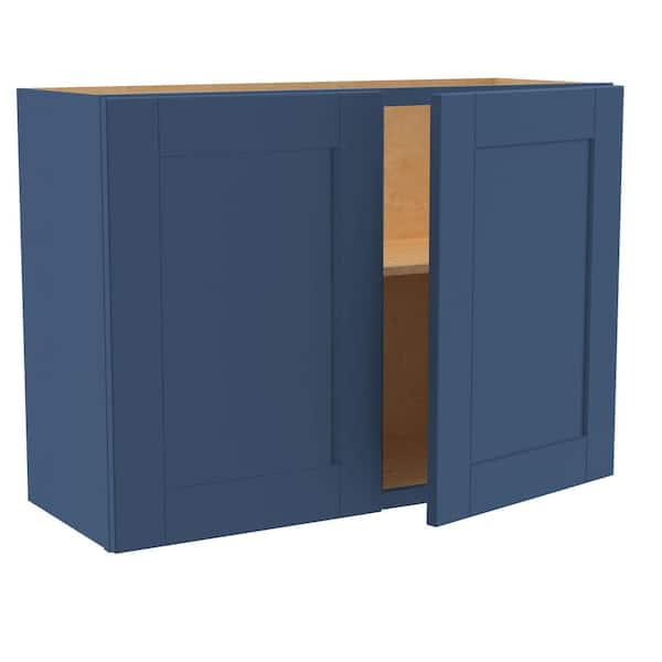 Home Decorators Collection Washington Vessel Blue Plywood Shaker Assembled Wall Kitchen Cabinet Soft Close 33 W in. x 12 D in. x 24 in. H