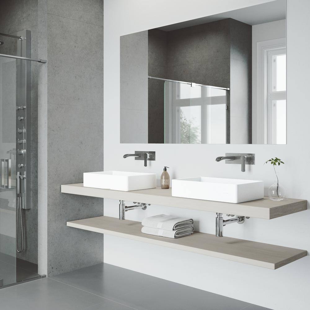 Eco-Friendly White Stone Rectangular Vessel Sink with Modern Faucet
