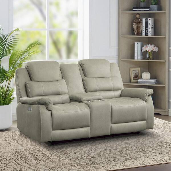 Rosnay 74 in. W Gray Microfiber Power Double Reclining Loveseat with