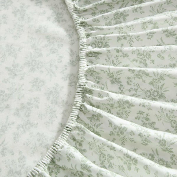 Laura Ashley Floral Toile 4-Piece Sage Green Cotton Sateen Full