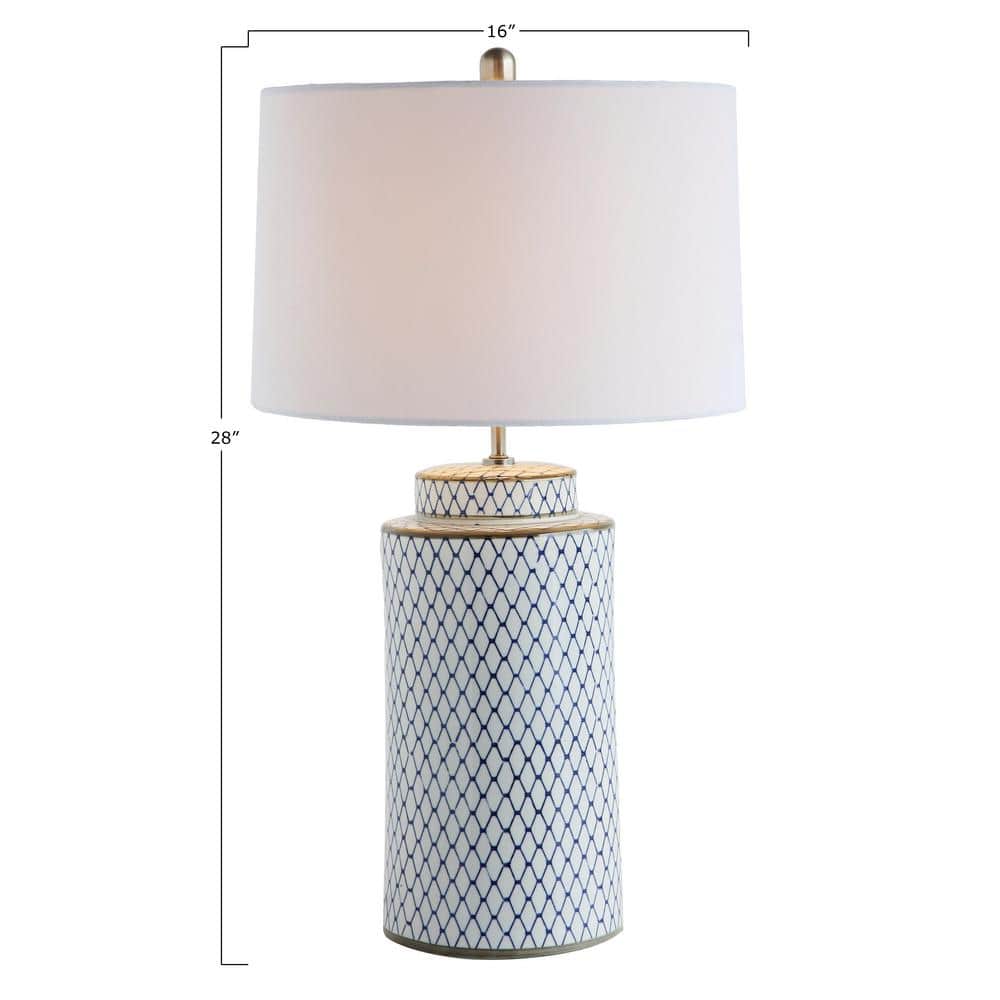 Indigo and White Ceramic Table Lamp with Linen Shade