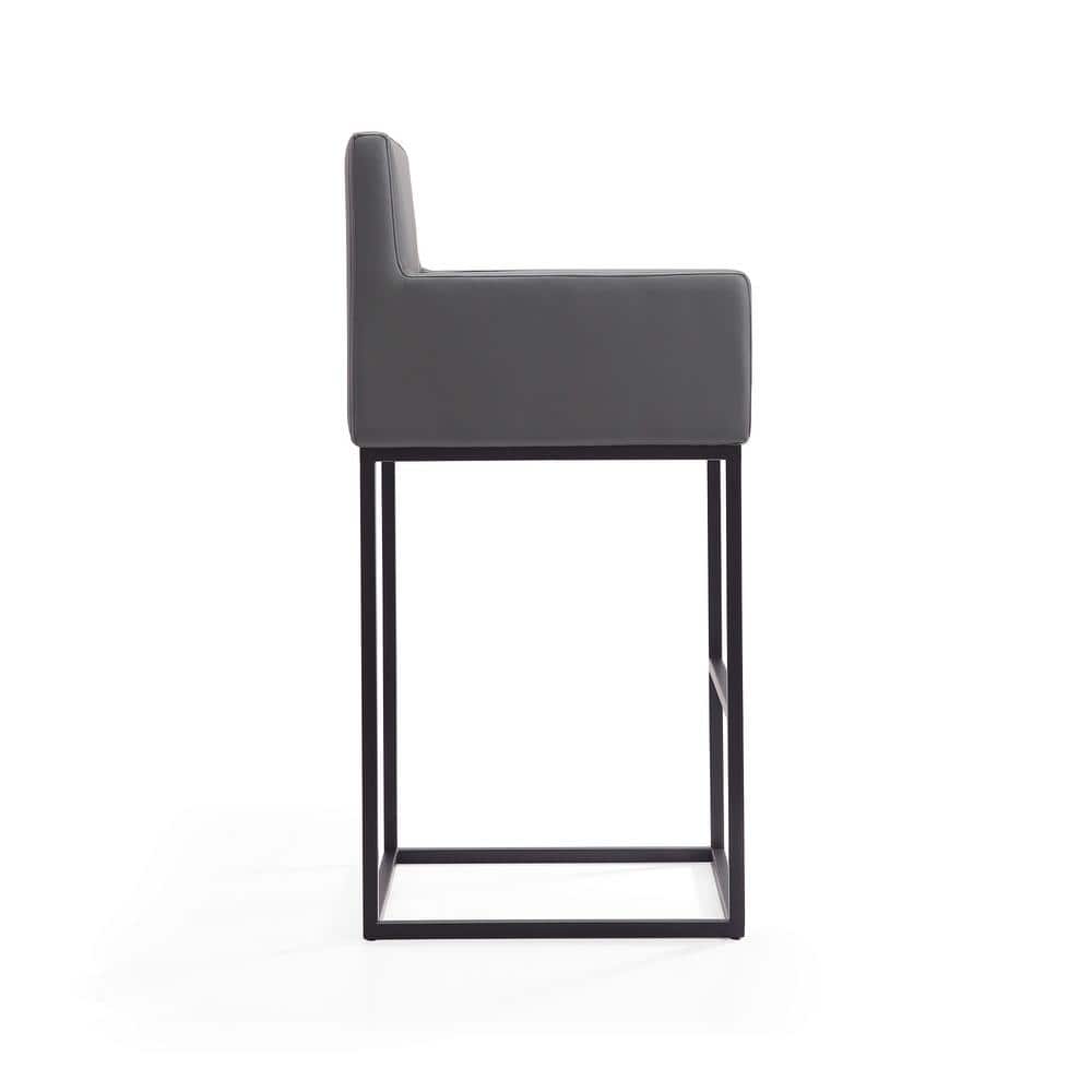 Grey and Black Genuine Leather Metal Barstool Set
