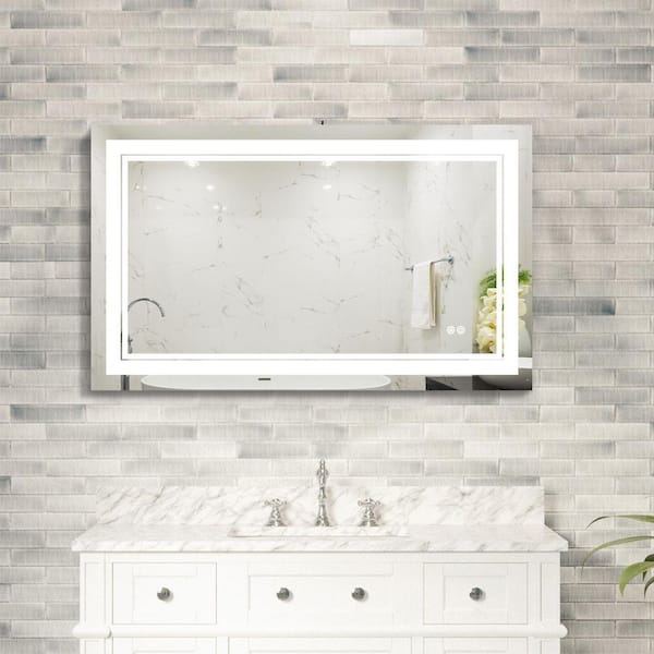 ANGELES HOME 40 in. W x 24 in. H Rectangular Frameless Anti-Fog Wall Mount LED Lighted Bathroom Vanity Mirror in Silver