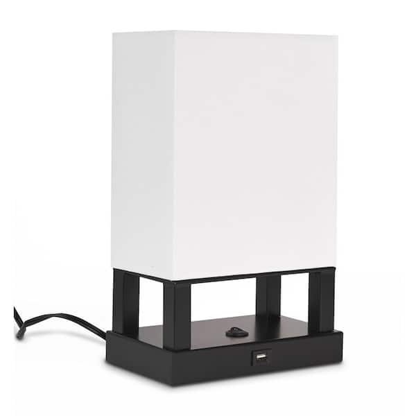 Ledpax Technology Spencer 13 in. Black and White Table Lamp with USB Charging Station