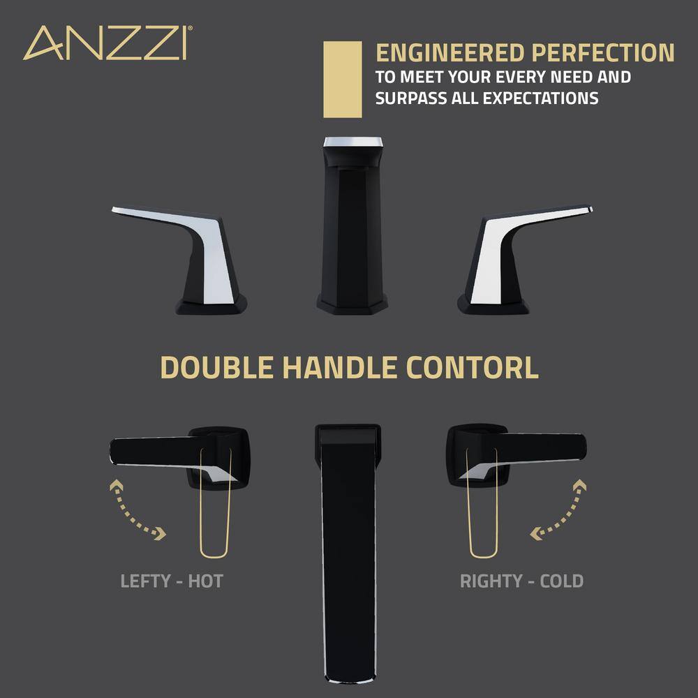 Matte Black and Chrome Widespread Bathroom Faucet with Pop-Up Drain