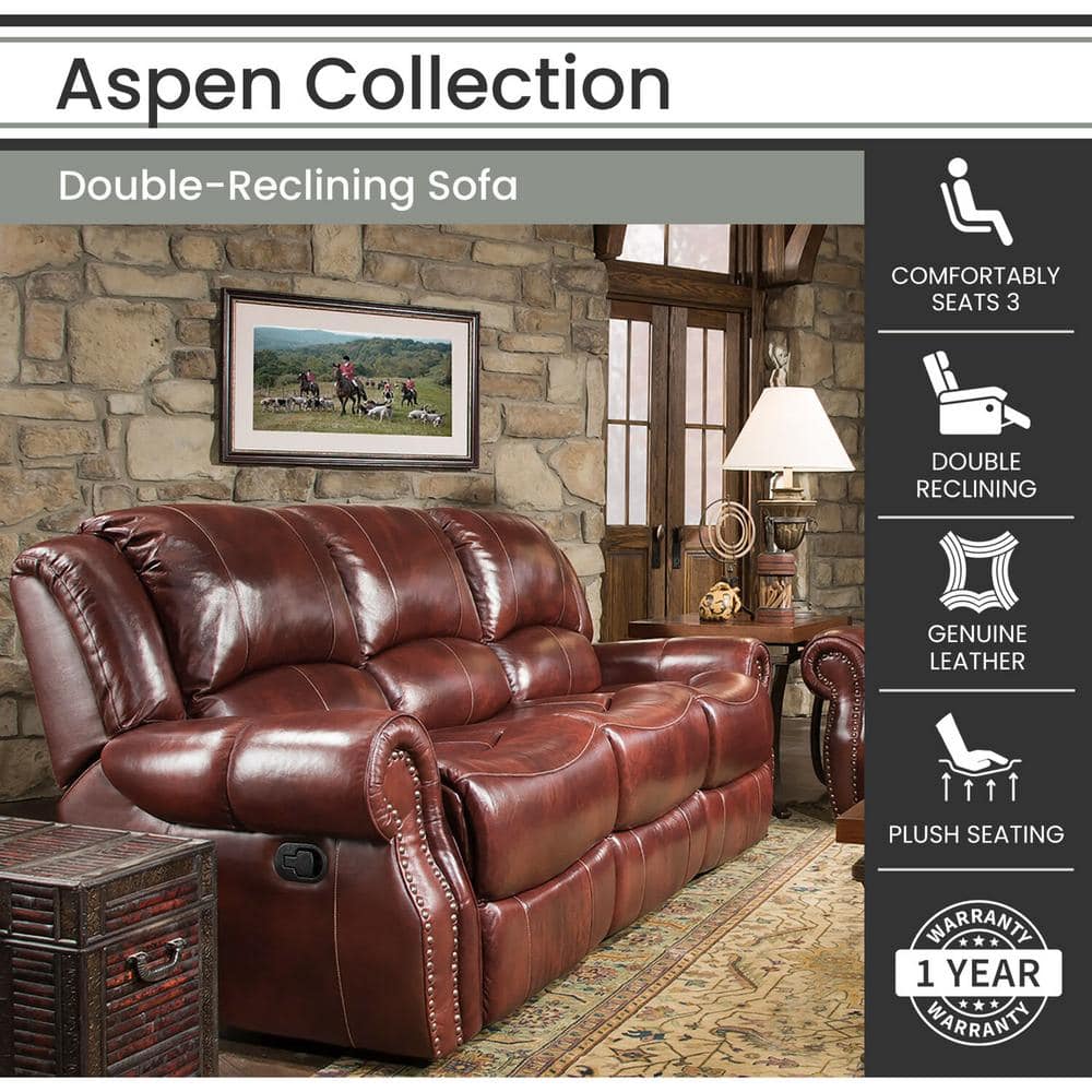 Aspen 93'' Brown Leather Reclining Sofa with Nailhead Trim
