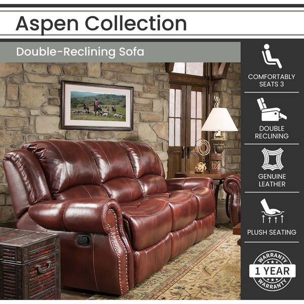 Hanover Aspen 91 In Oxblood 100, Double Recliner Leather Couch