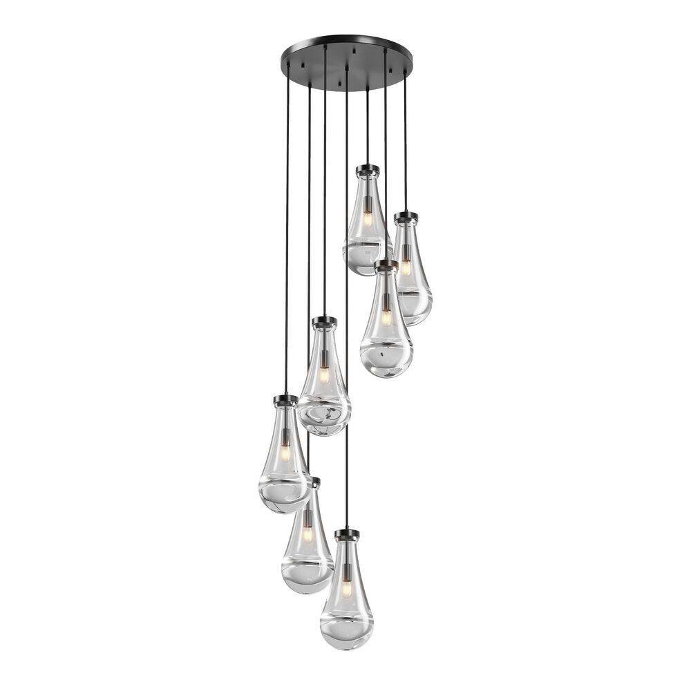 7-Light Matte Black Raindrop Chandeliers Adjustable Cluster with Hand Blown Glass Shade for Stairs Living Room Foyer price history on PriceWatchPro
