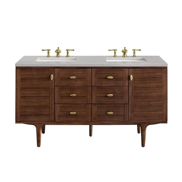 James Martin Vanities Amberly 60.0 in. W x 23.5 in. D x 34.7 in. H Bathroom Vanity in Mid-Century Walnut with Eternal Serena Quartz Top
