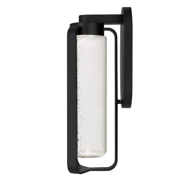 15.5 in. Black LED Wall Sconce, 1 Light 10W 3 Color Dimmable with Clear Seedy Glass Shade for Garage Porch Workshop