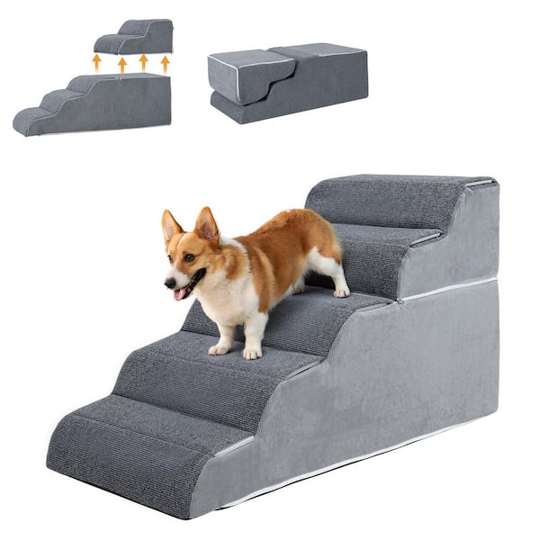 5-Step Dog Stairs for High Beds 21.3 in. Tall Pet Steps for Small to Large Dogs Waterproof with Removable Cover